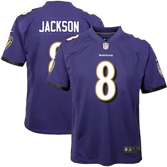 youth nike lamar jackson purple baltimore ravens game jerse